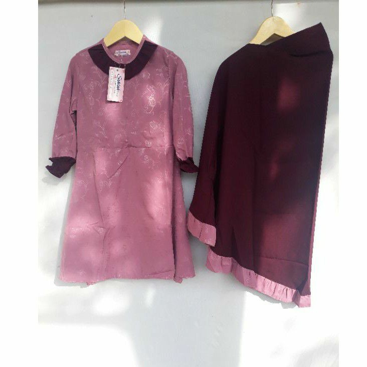SALE set gamis anak qinana wolfis emboss dan set gamis Humaira yoris caltri