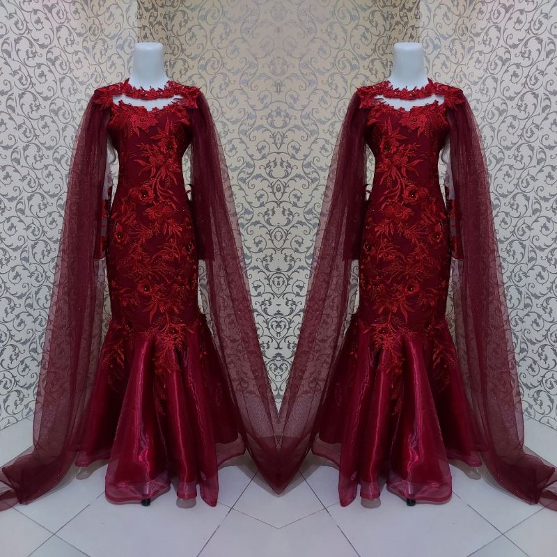 REVALINA-0039 || Gaun Pesta Duyung Brukat 3D Gaun Wisuda Gaun Penyanyi Dress Formal Wanita Scuba Pan
