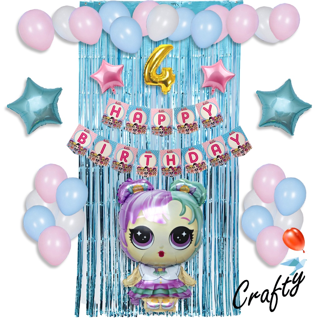 [PAKET] BIRTHDAY Set BANNER BLUE PINK LOL CURTAIN Dekorasi Pesta Ulang Tahun Anak