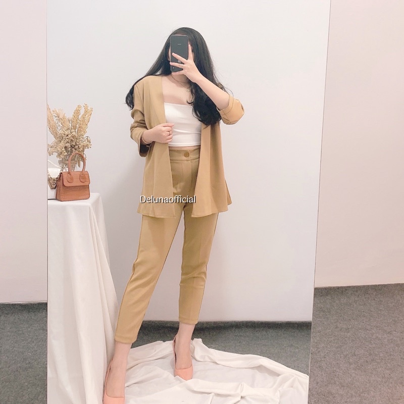 Aurora Set Blazer 2in1 Scuba Premium Tebal-Choco