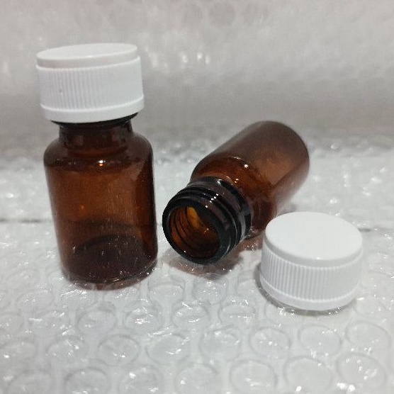 Botol kaca 10ml , 15ml amber tutup plastik ulir coklat gelap