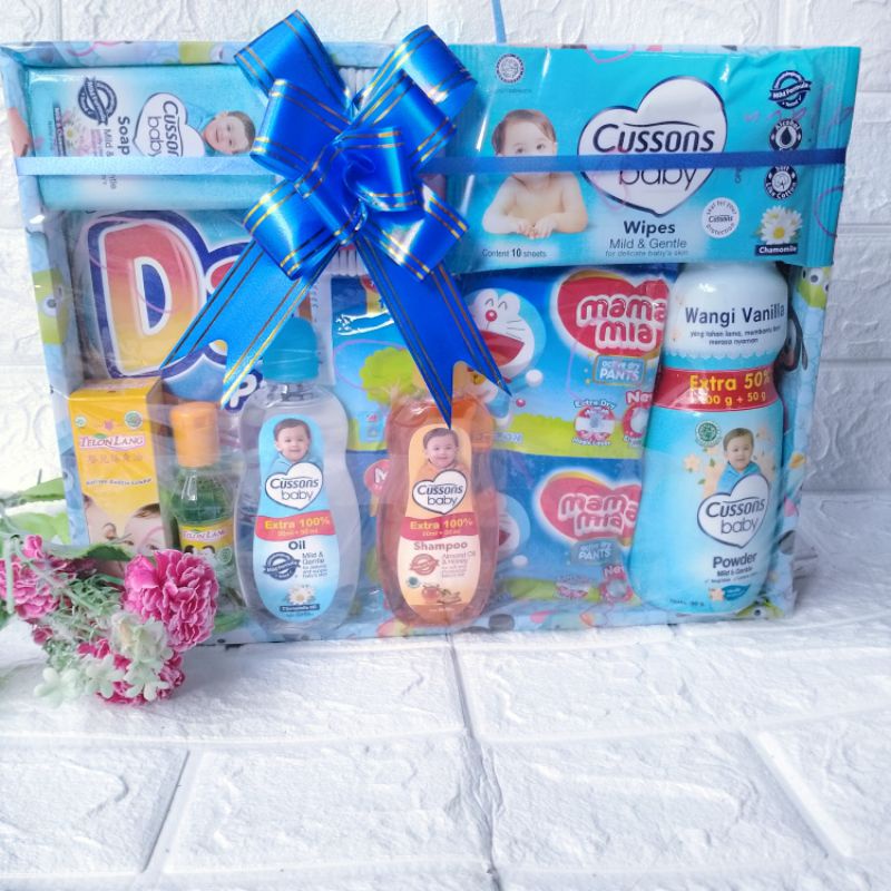 Parsel bayi  murah/baby gift  set/kado bayi (ukuran 31×24×6 cm)-Biru