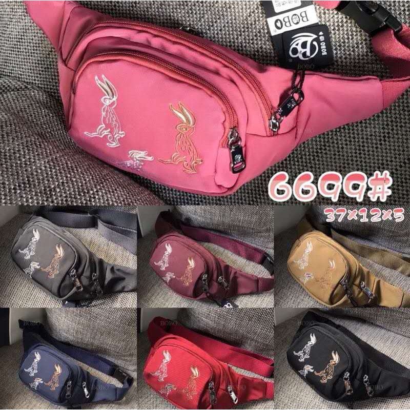 Tas Wanita Import Pinggang Selempang Waistbag Waist Bag BOBO Mini BB6699 6699 Bordir Rabbit Parasut