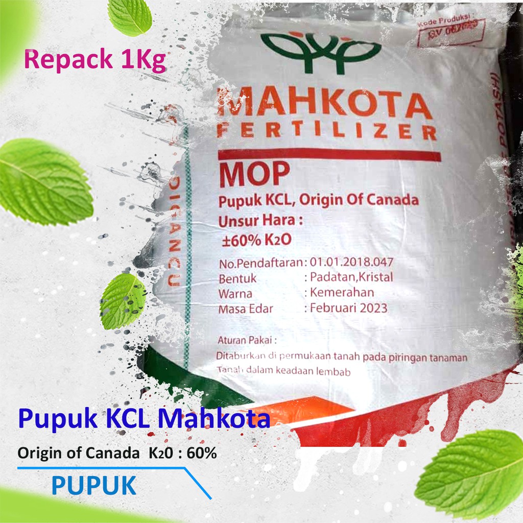 Pupuk KCL MAHKOTA original CANADA repacking 1Kg