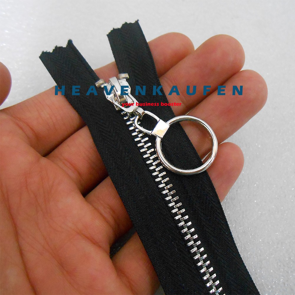 Resleting Zipper 15 cm Nikel Silver Variasi Puller/Tarikan Model Bulat Keren