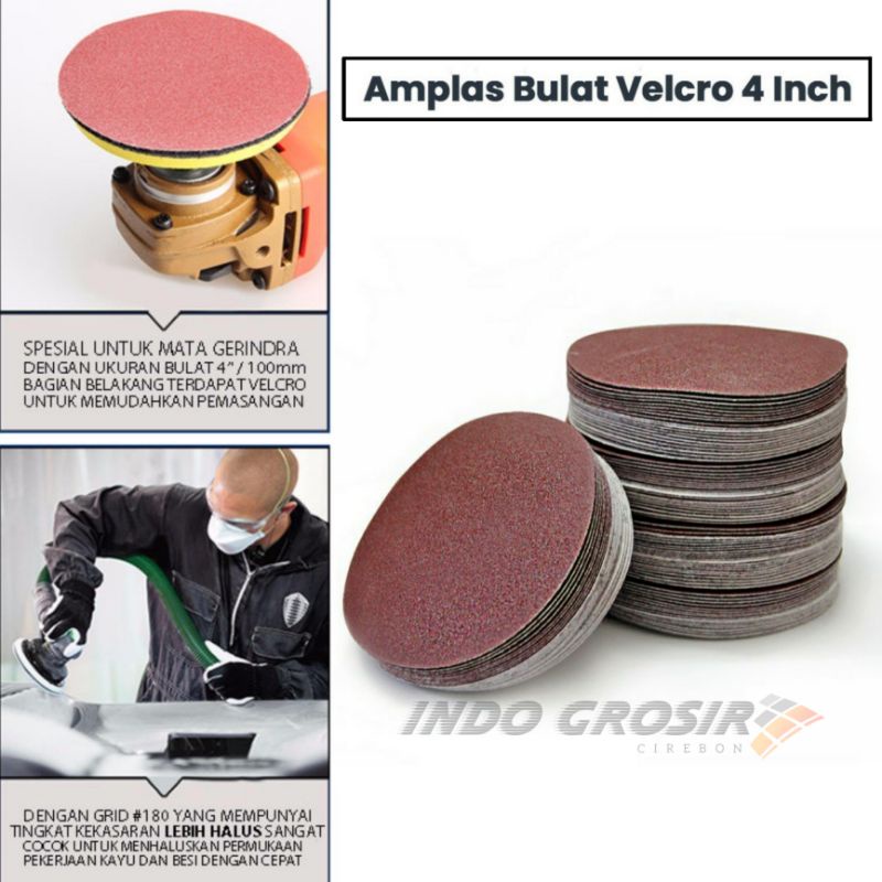 10 LEMBAR Amplas Bulat Velcro 4&quot; Hamplas Tempel Grid Grit 60 80 100 120 150 180 220 240 320