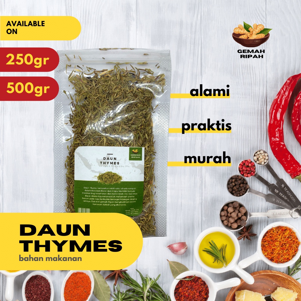 

Daun Thymes Bubuk 250gram 500gram 1kg Daun Thyme Daun Thyme Bubuk Thyme Thyme Kering Thyme Segar Italian Herbs Italian Seasoning BumbuFlakes Salad Dressing Bumbu Penyedap Bumbu Masak Peterseli Kering Steak Wagyu Bumbu Steak Dried Bubuk Premium