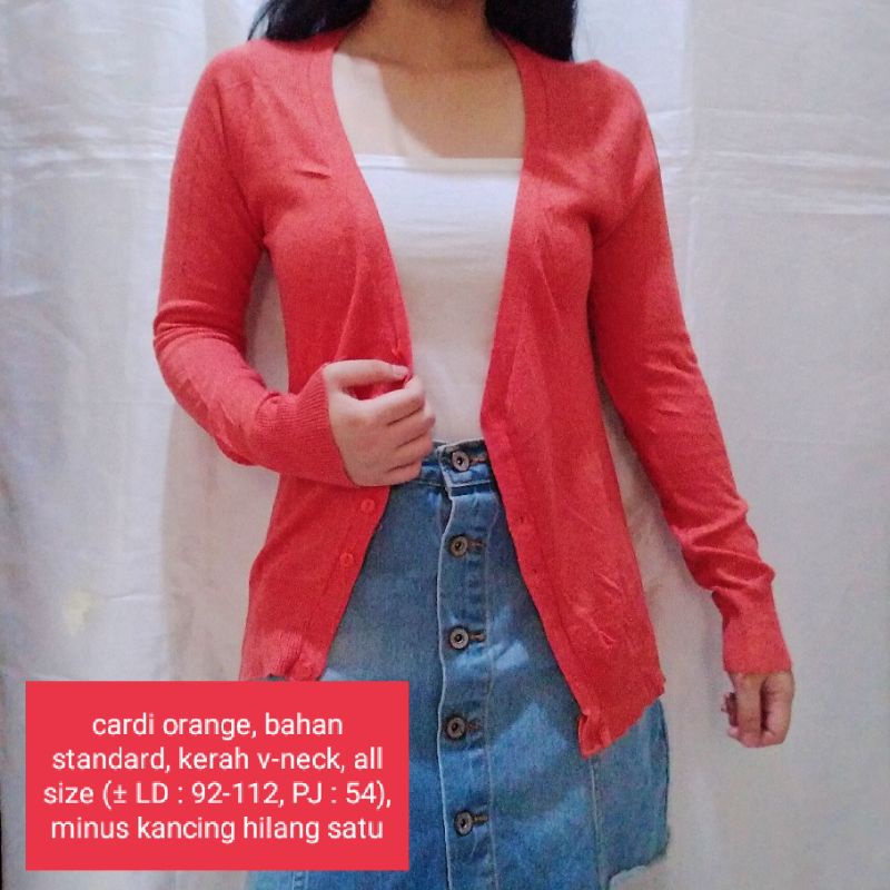 NEW STOCK‼️THRIFT Cardigan Vest Rajut Premium Pastel Kepang Cable Branded Academia Ketupat Argyle Murah-cardi orange minus