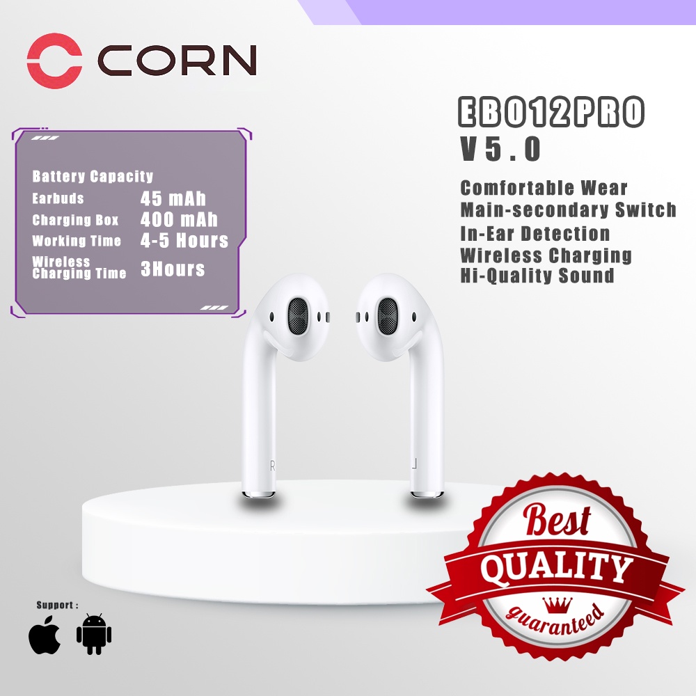 CORN EB012 Pro TWS Earphone Bluetooth 5.0 In-Ear Earbuds Headphones True Wireless Stereo Headset Handsfree Smart Noise Reduction Android IOS