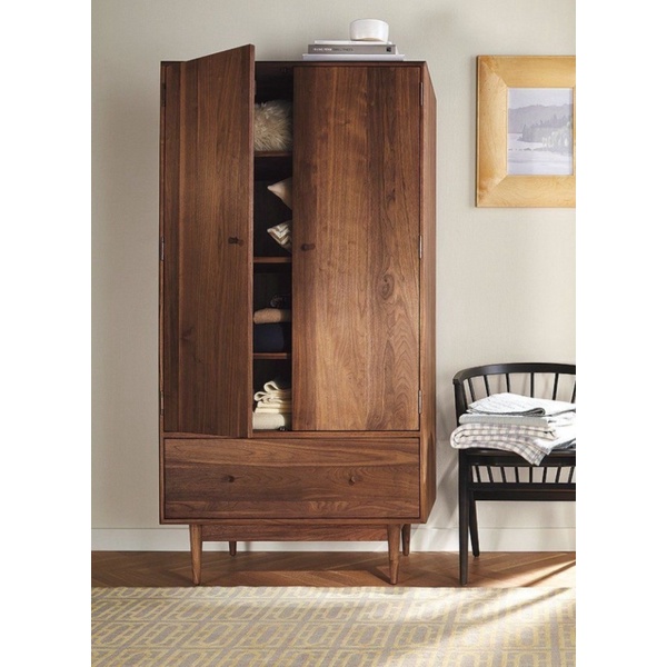 Lemari Pakaian Kayu Jati Pintu 2 Minimalis Cat Natural Brown Best Seller