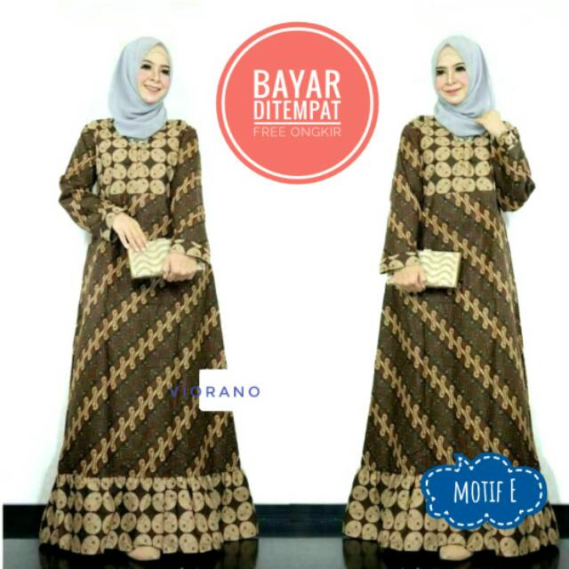 Longdress Batik Wanita Muslimah Model Rempel Katun / Gamis Batik Muslimah Fit XL Resleting Depan