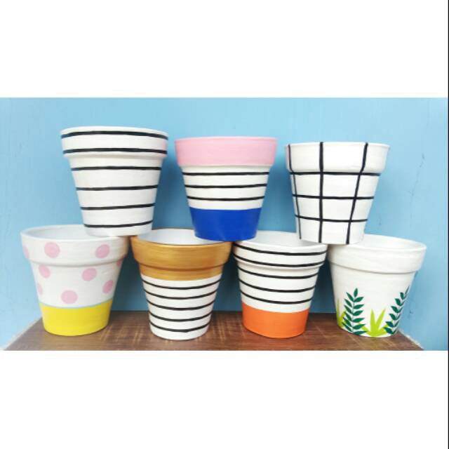 Pot Lukis Tanah Liat Gerabah Claypot Teracota Vas Bunga Lukis Tanaman Kaktus Sukulen Dekorasi Taman