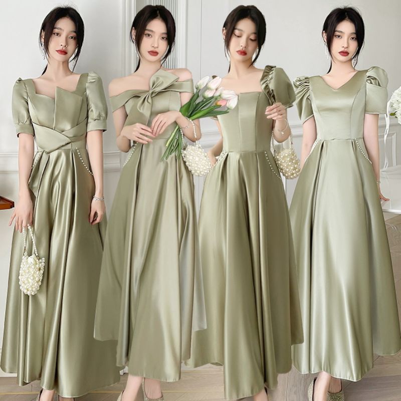 Realpic SG18 XS-2XL Gaun impor sister gown gaun bridesmaid gaun pesta dress hijau gaun satin