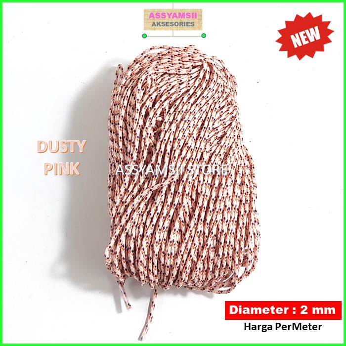 Tali Prusik Kecil Paracord Motif Terbaru Murah Gelang Strap Masker Kalung Tenda Aksesoris Tas Dompet-DUSTY PINK
