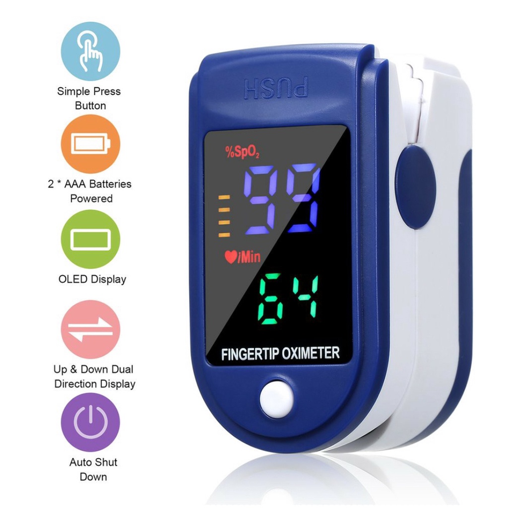 Portable Homecare Fingertip Pulse Oximeter Pengukur Kadar Oksigen SpO2 Heart Rate Monitor
