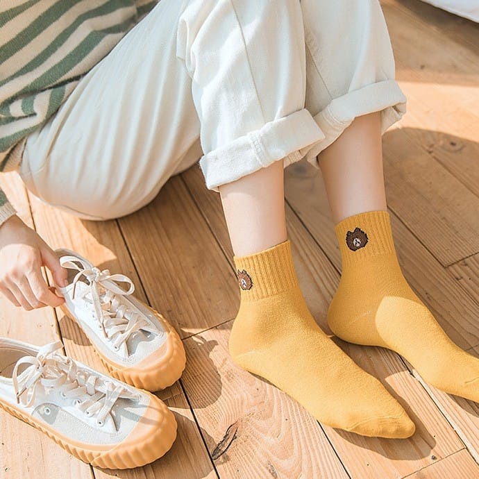 ❀ Chingu ❀ KK012 Kaos Kaki (Tanpa Kemasan) Wanita Panjang Diatas Mata Kaki Motif Bear Beruang Fashion Korea Women Sock Import Murah