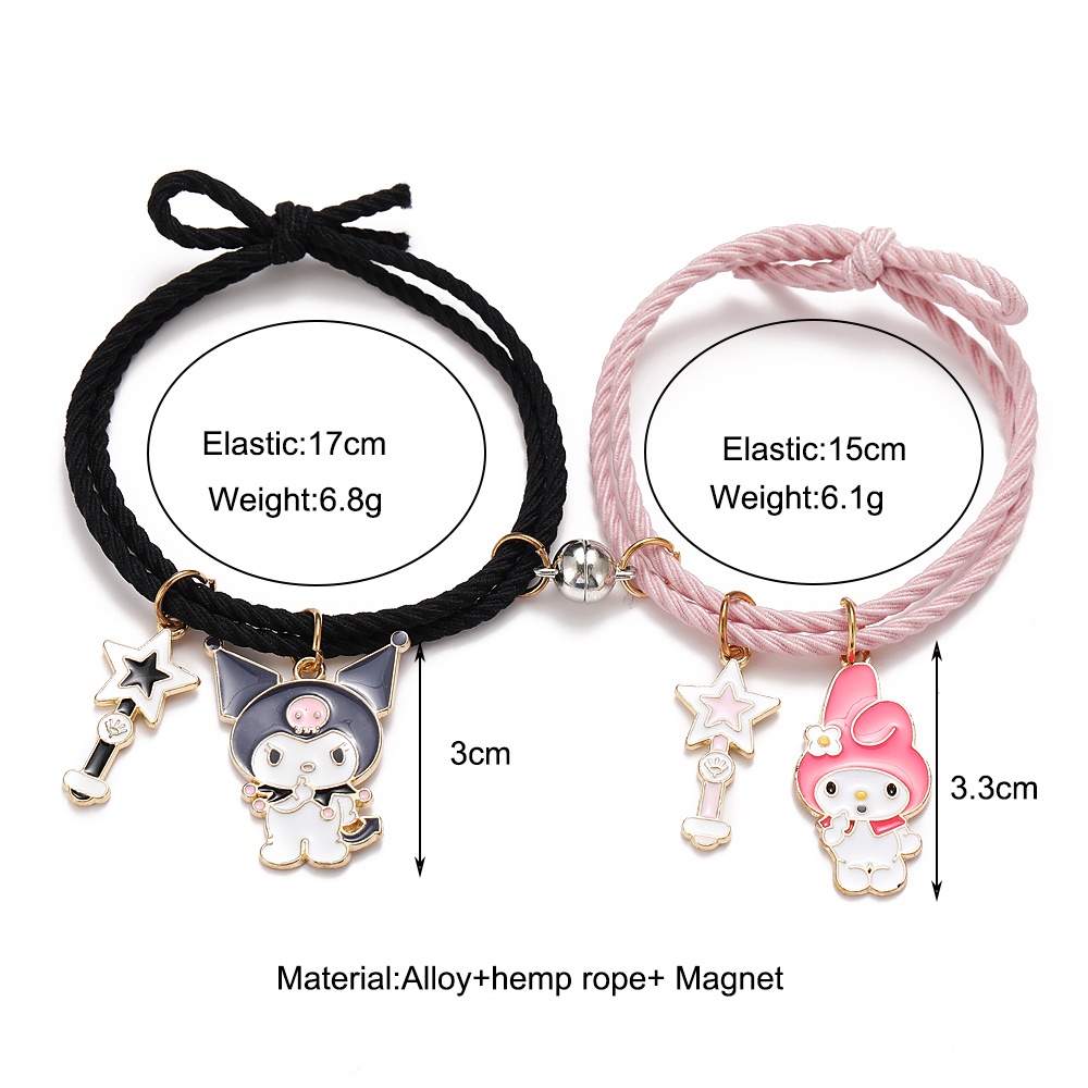 2Pcs Korean Cartoon Animal Pendant Magnetic Couple Bracelet Multifunction Bracelet Hair Band Colorful Hair Tie Women Jewelry Accessories