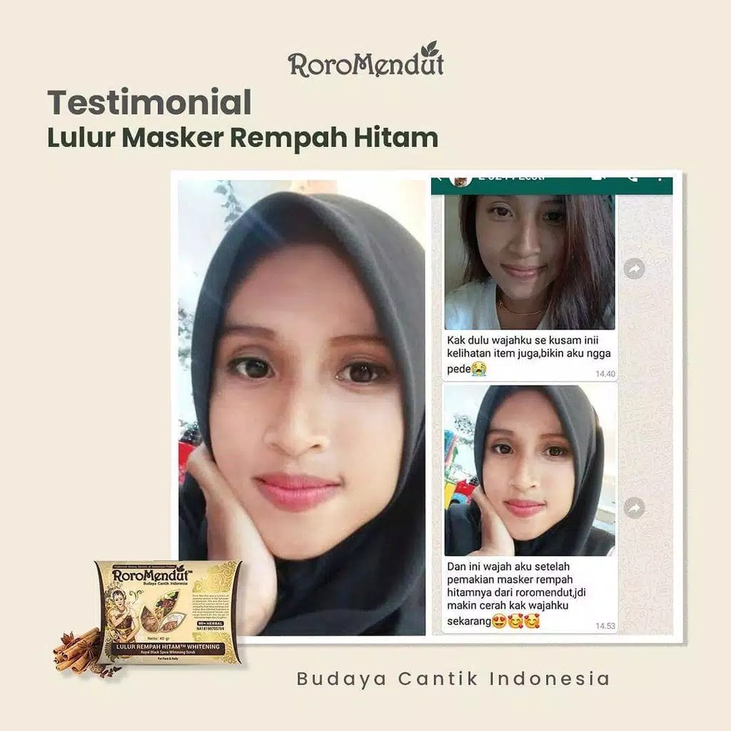 Roro Mendut Lulur Rempah Hitam Whitening Scrub Pemutih Kulit Wajah / Badan 20gr &amp; 40gr