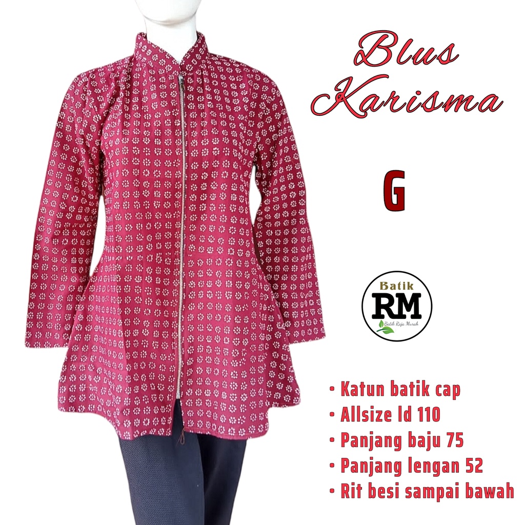 Blus karisma  cap full rit depan batik solo  blus atasan kerja modern dan trendy