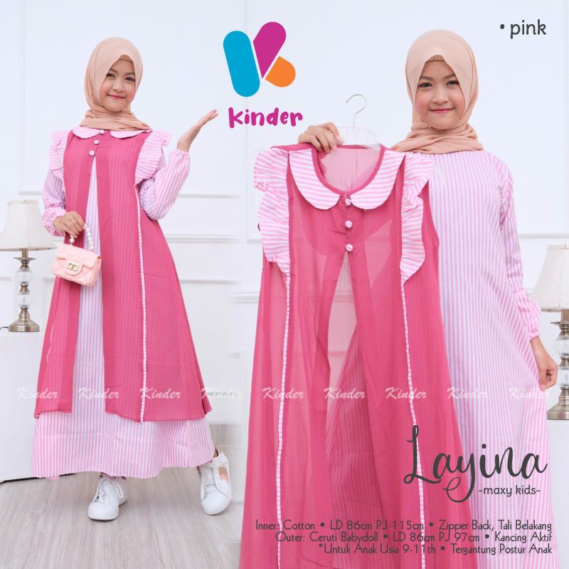 Layira Gamis Anak Perempuan 9-11 Tahun Maxy Dress Katun Baju Anak Muslim Remaja Tanggung Motif Kotak