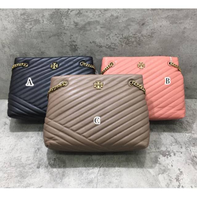 Tory Burch Kira Chevron Tote Bag tas original authentic asli classic taupe black hitam
