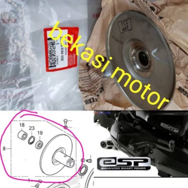 pulley cowok honda beat esp / beat pop / scoopy esp / vario 110 esp original