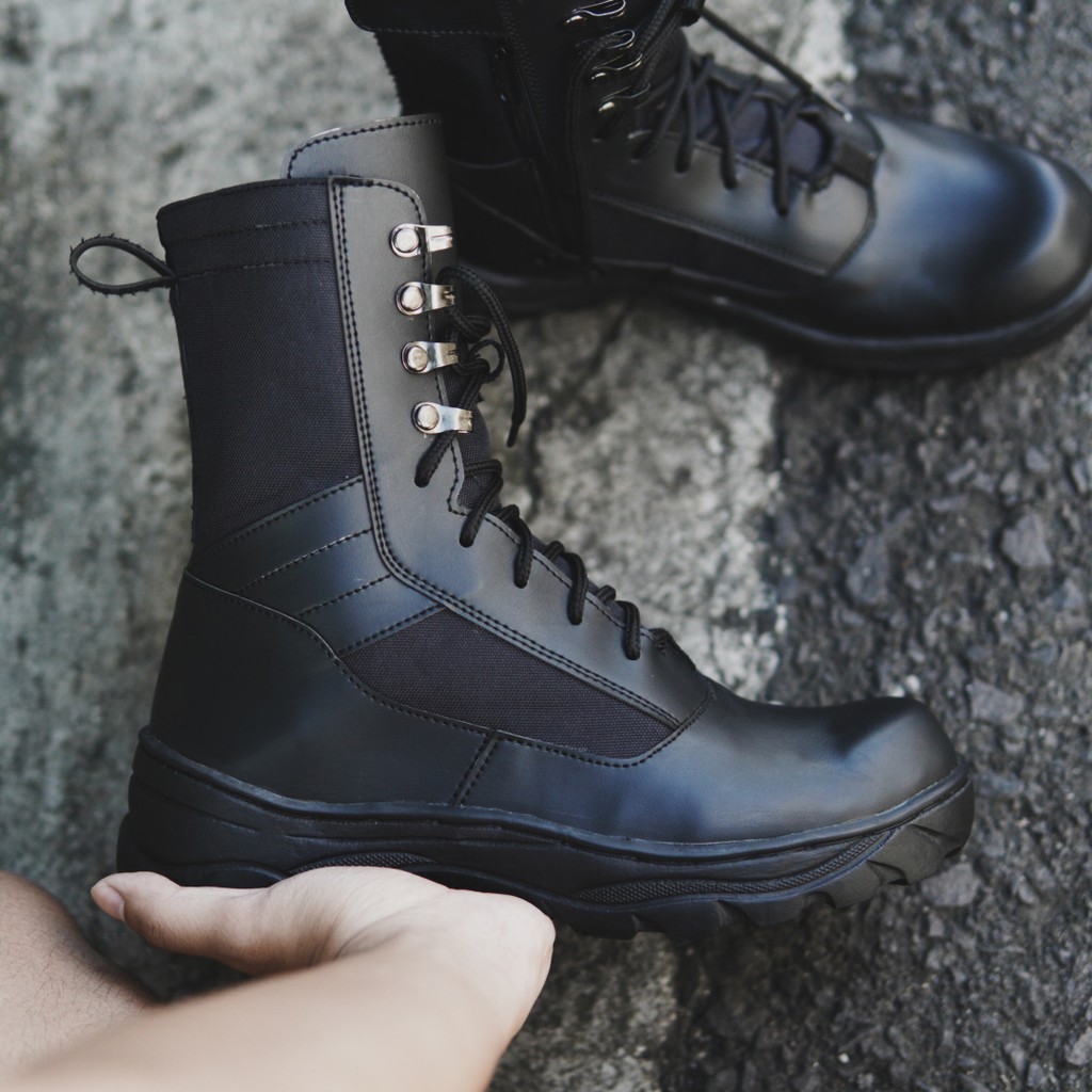 BISA COD !!! SEPATU PRIA BOOTS SAFETY BLACK FORCE HAWK SEPATU TINGGI ZIPPER