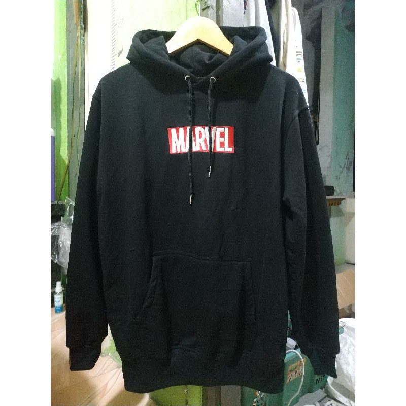 Hoodie H&amp;M Marvel Hitam Black Wanita Pria Full Tag Free Paper bag