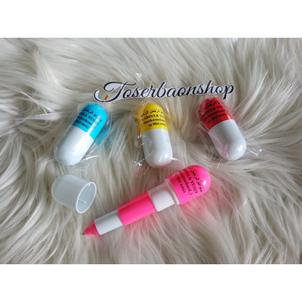 

100 pcs Souvenir pernikahan pulpen kapsul pen dengan sablon nama