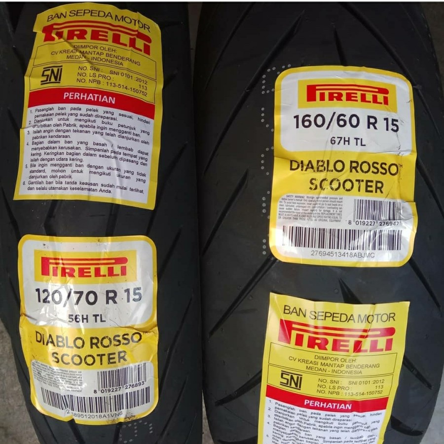 BAN SEPASANG PIRELLI IMPORT 120/70/15 & 160/60/15 DIABLO ROSSO SCOTER
