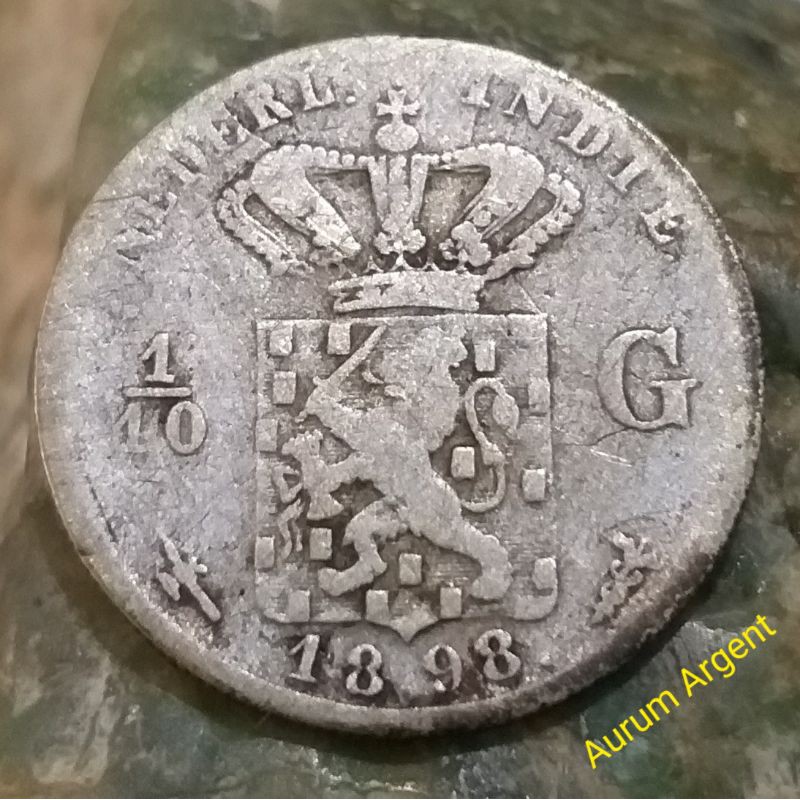 SC.29-- 1 PC KOIN PERAK KUNO ASLI 1/10 GULDEN NEDERL INDIE TH 1898. -- SILVER COIN --