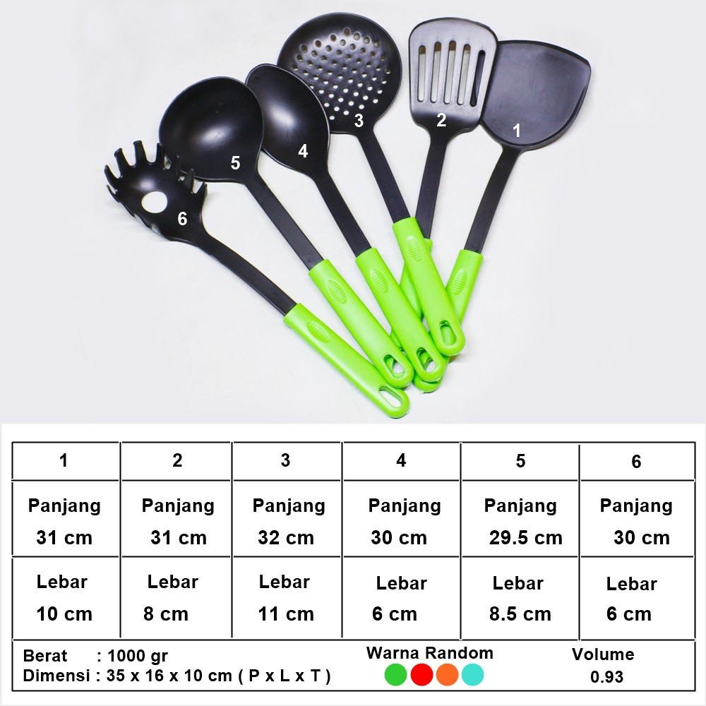 Kitchen Tools set HITAM warna 6 Pcs