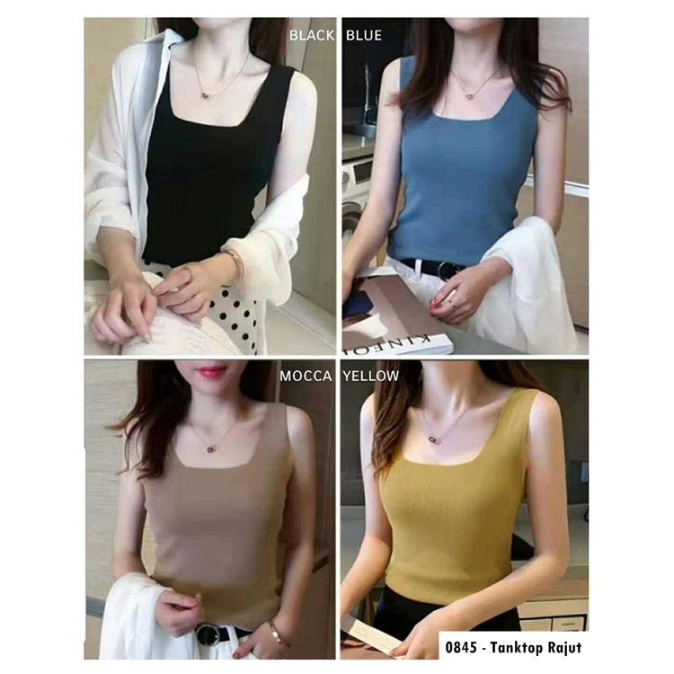 [✅COD]  Atasan tanktop cewek korea rajut square neck / Tank Top Rajut Wanita Pakaian