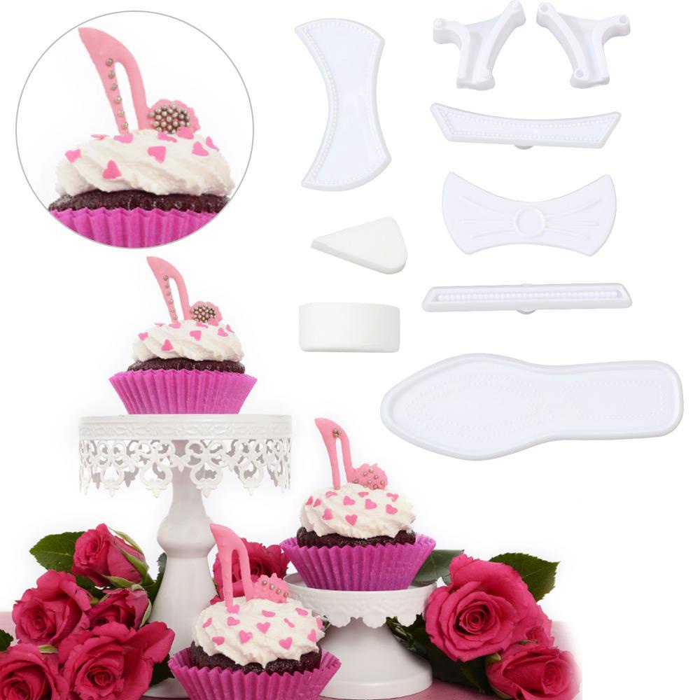 Populer 9pcs /Set Cetakan Fondant Kue Fashion Sepatu Hak Tinggi Alat Dekorasi Plastik