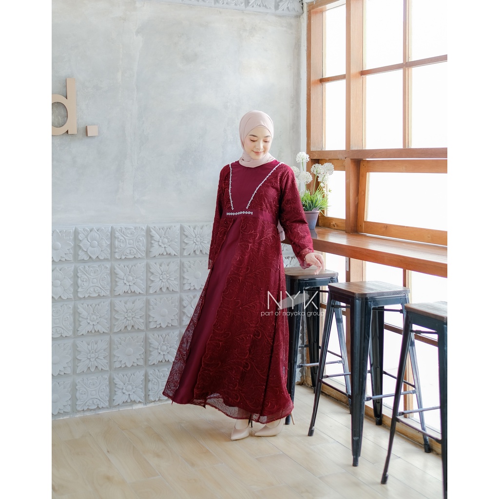 (BISA COD - TERMURAH - SPESIAL LEBARAN) GAMIS MUSLIM KEKINIAN DRESS LISA - MAXI DRESS PESTA TERBARU - GAMIS BROKAT TILLE MUTIARA MIX PAYET PREMIUM