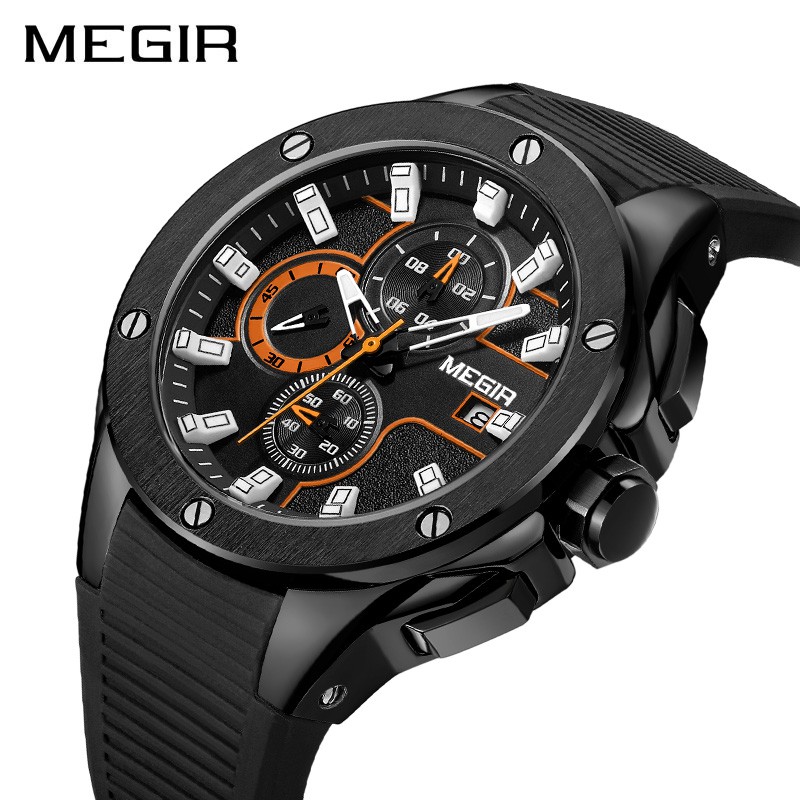 MEGIR 2053 Jam Tangan Pria Analog Chronograph Tali Rubber MGOS