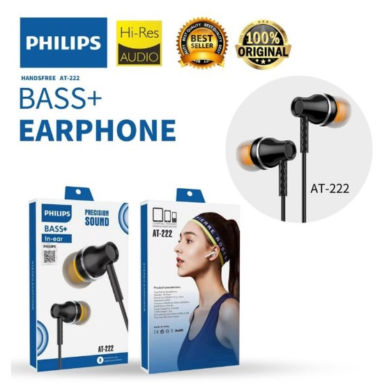 Handsfree Headsheet Earphone PHILIPS HF AT-222 AT222 Bass+
