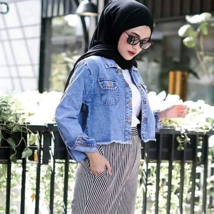 Jaket Jeans Crop Rawis Snow Blue/ Jaket Jeans Wanita Snow Black