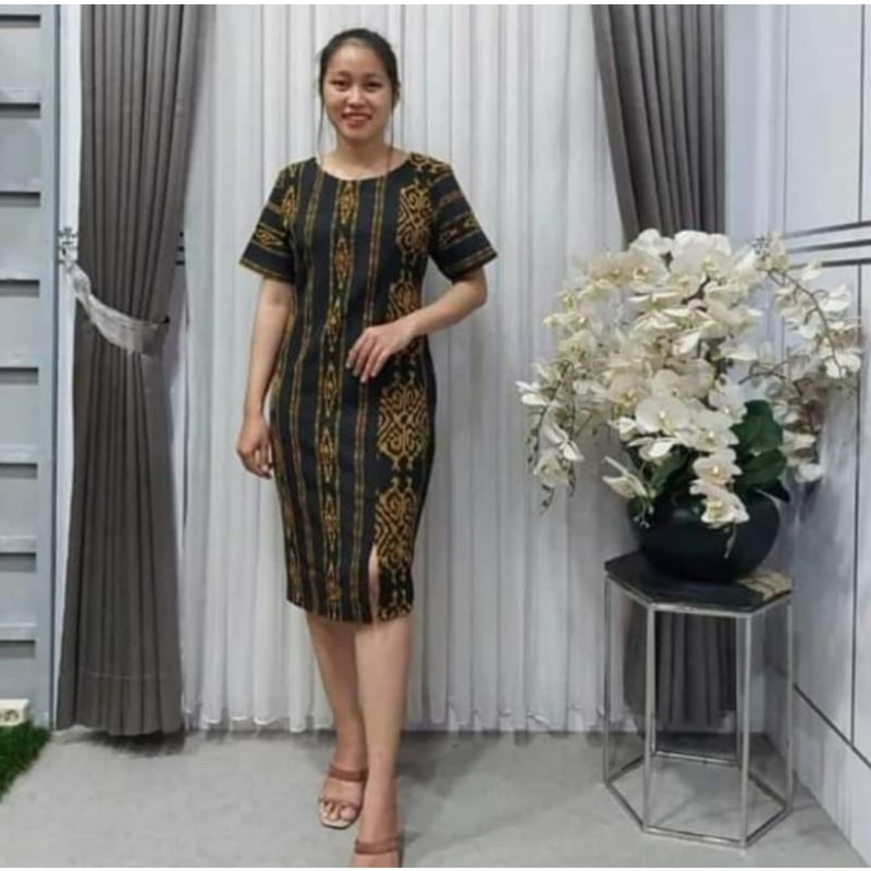 dress tenun modern model bodycon - dress etnik busana tenun