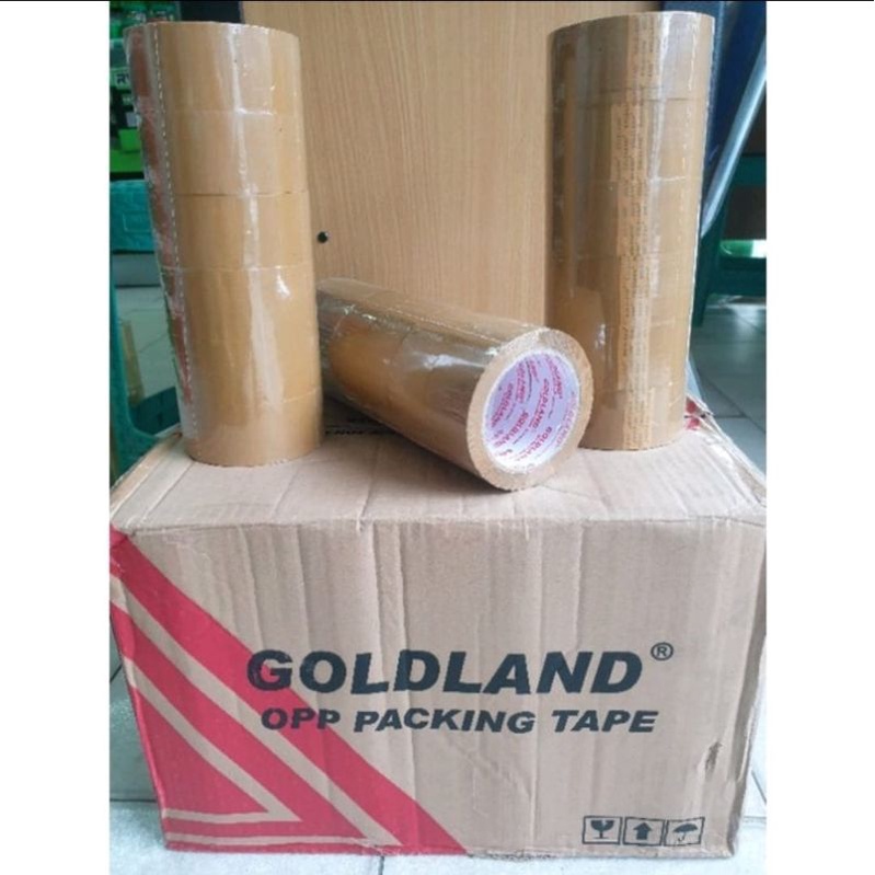 LAKBAN OLSHOP TEBAL 48MM X 90YARD GOLDLAND / LAKBAN BENING COKELAT [ORIGINAL 100%]