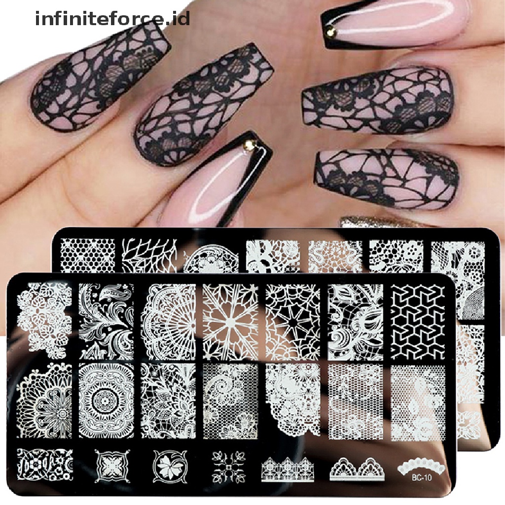 (infiniteforce.id) Plat Stempel / Cap Kuku Motif Geometri / Bunga Untuk Nail Art