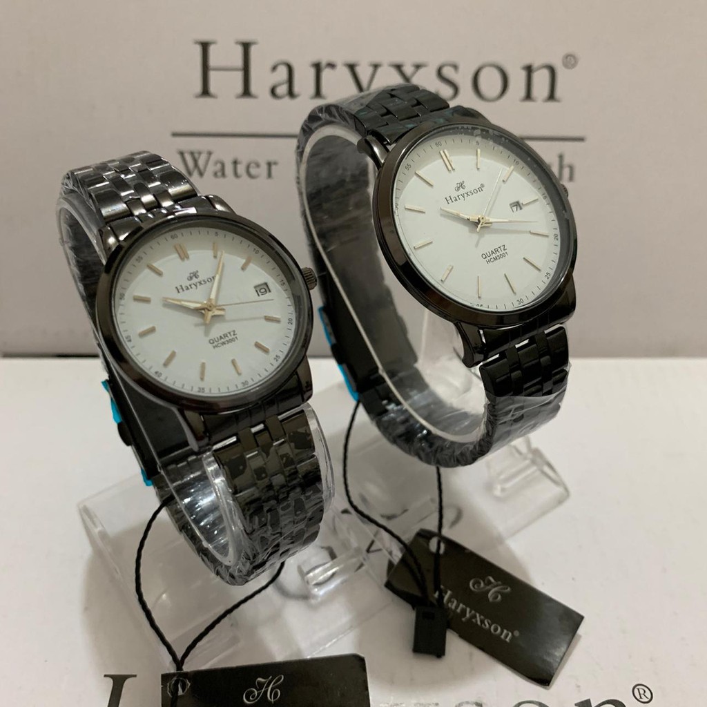 Jam Tangan Couple Jam Tangan Pria dan Wanita Haryxson Jam Tangan Mewah Elegan Original Black White