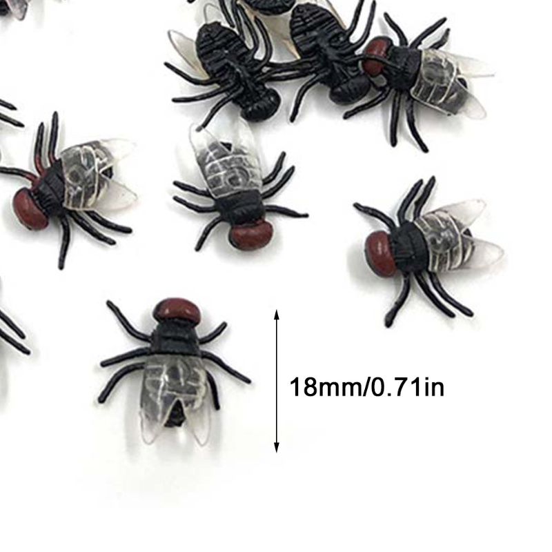 Mary 100pcs Lalat Palsu Plastik Simulasi Serangga Lalat Bugs Canda Mainan Prank Halloween Perlengkapan Nikmat Pesta