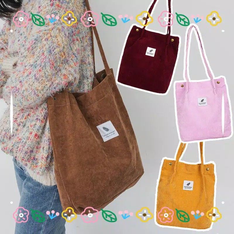 [COD] Tas Totebag Curduroy Cute Import Tas Kuliah Tas Kanvas Lucu Cute Import Ala Korea