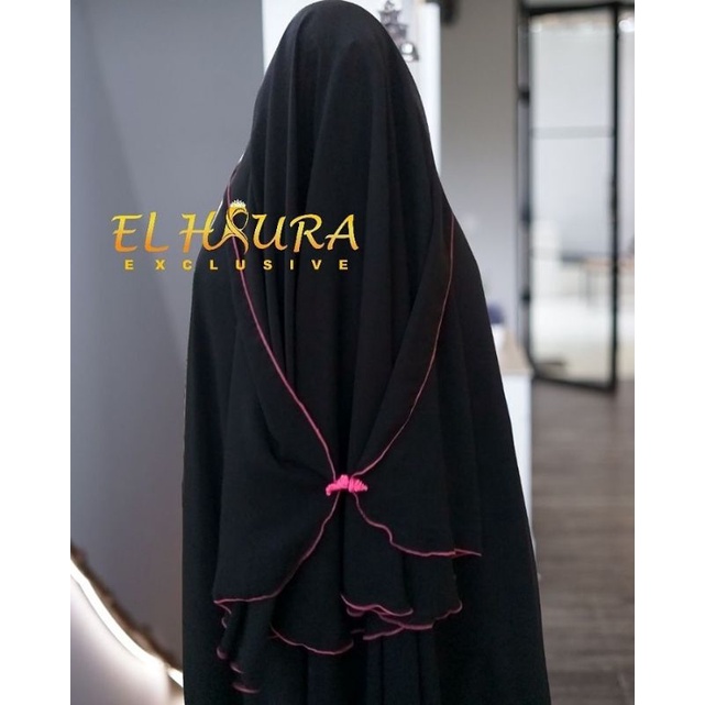 Niqab Shofia Elhaura Chiffon Silk Arab Jetblack Exclusive (Ready tepian neci hitam)