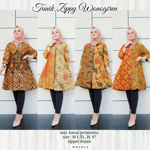 Tunik Zippy Wonogiren Tunik Batik Wanita Model Zipper Depan