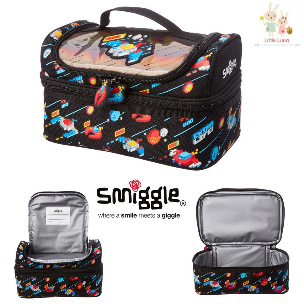 Smiggle Faves Double Decker Lunch Box - black robbot