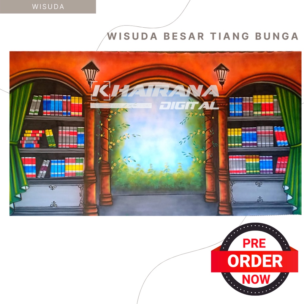 Background Backdrop Layar latar Foto Wisuda rak buku Gorden Besar  3x6m custom