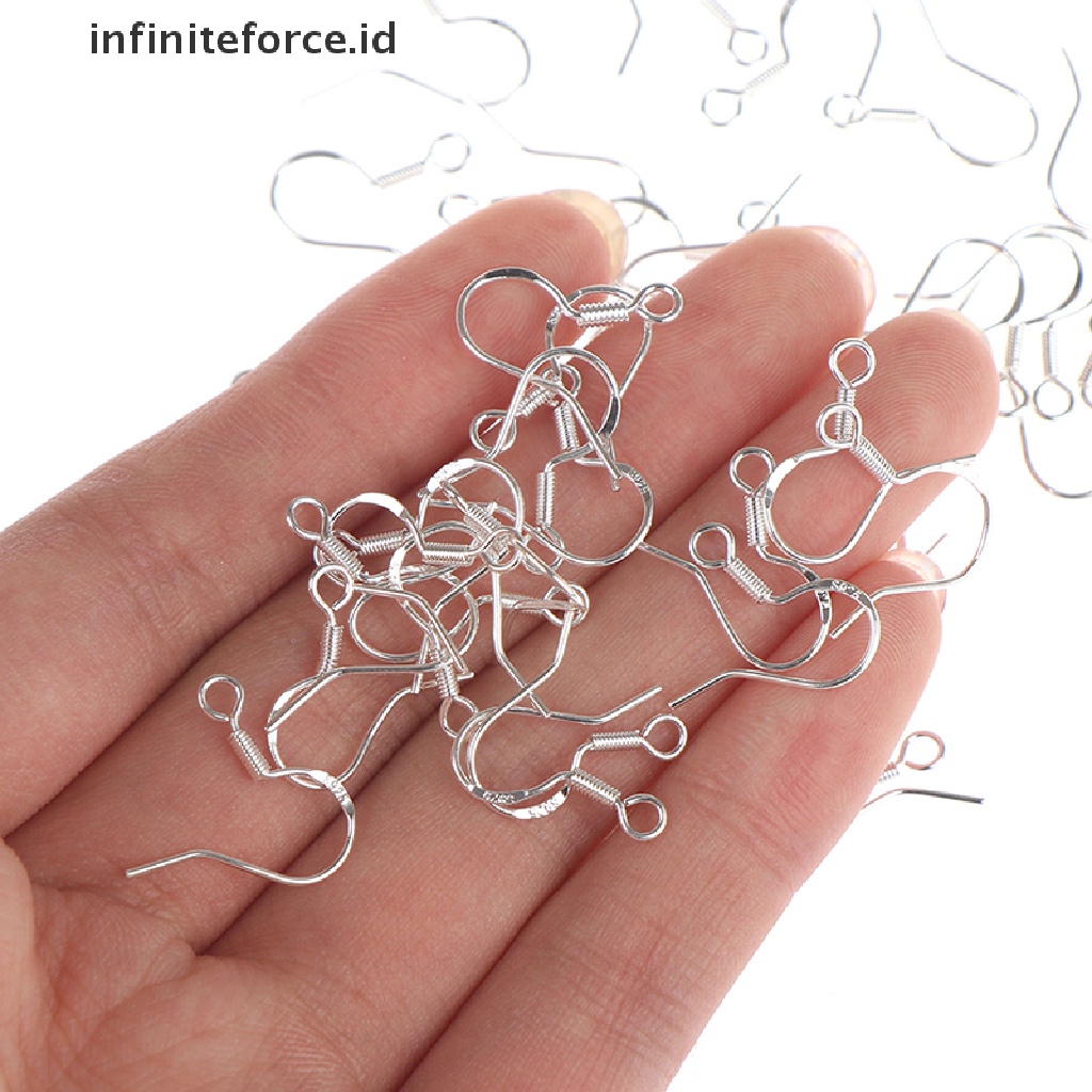 (Infiniteforce.Id) 50pcs / set Anting Kait Gantung Sterling Silver 925 Desain Bola Untuk Wanita