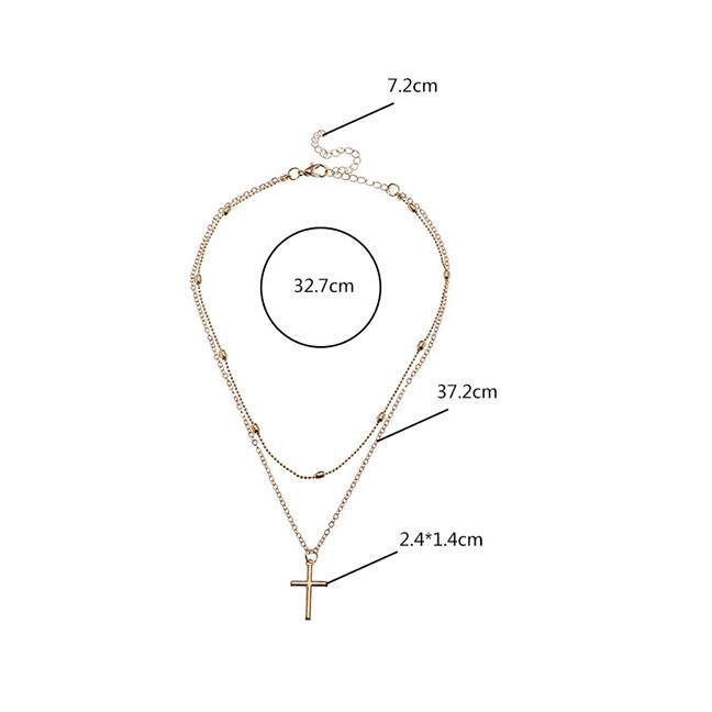 LRC Kalung Fashion Silver Cross Round Bead Chain Alloy Multilayer K92691